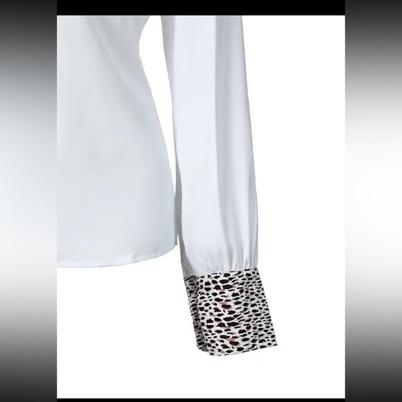 Leopard Patch Lantern Sleeve Button Front Top - Picture 7 of 7